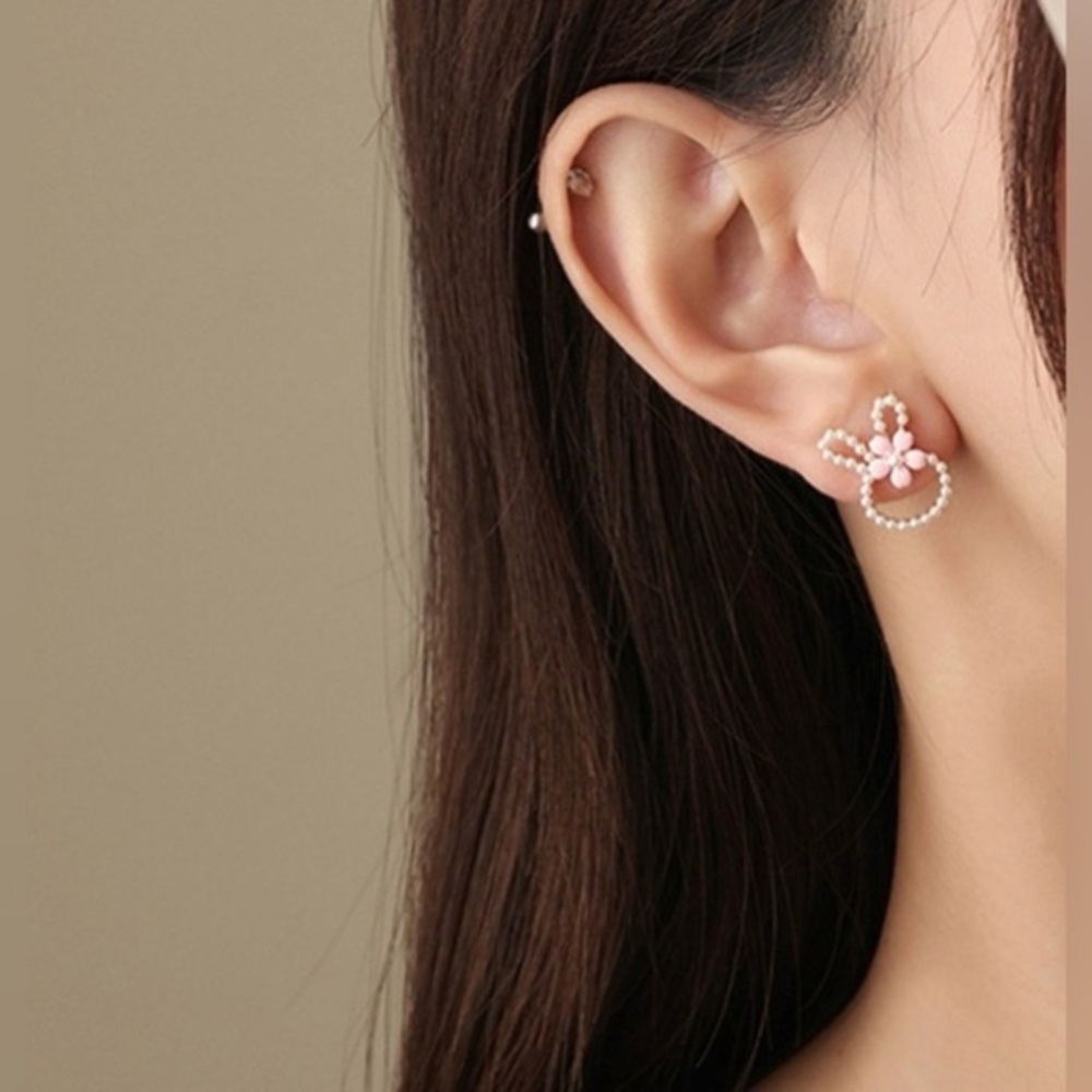 Bunny Pearl Flower Cute Stud Earrings